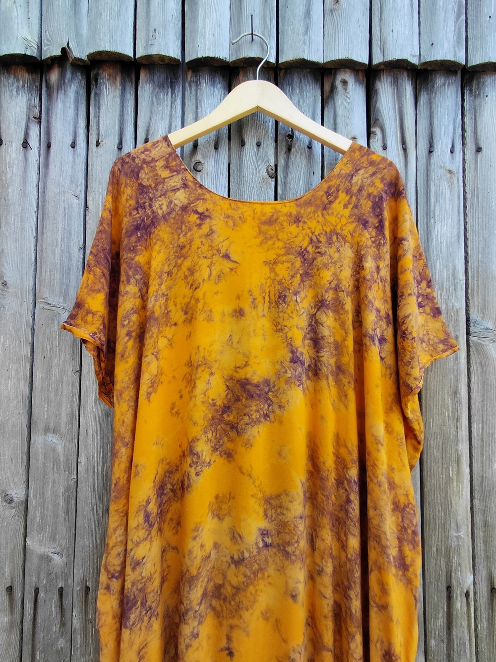 Vintage 90s handmade custom dyed soft mustard yellow purple kaftan mumu Womens M